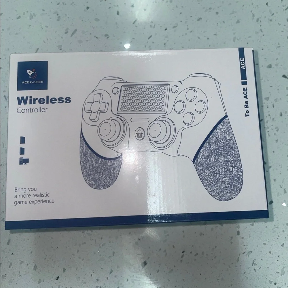 Wireless Game Controller with Blue Lightning Design